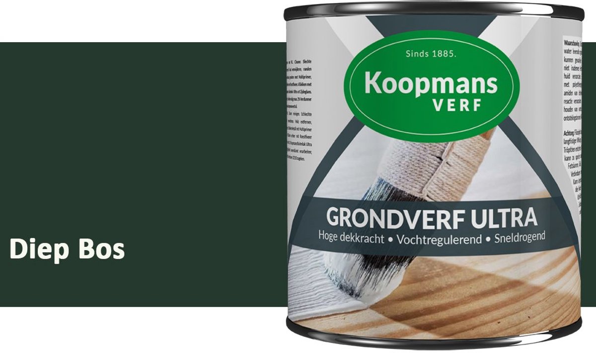 Koopmans Grondverf Ultra – Grondverf Hout & Metaal Binnen en Buiten – Vochtregulerende Primer – Hoge Dekking – Zijdeglans – Diep Bos – 375 ml