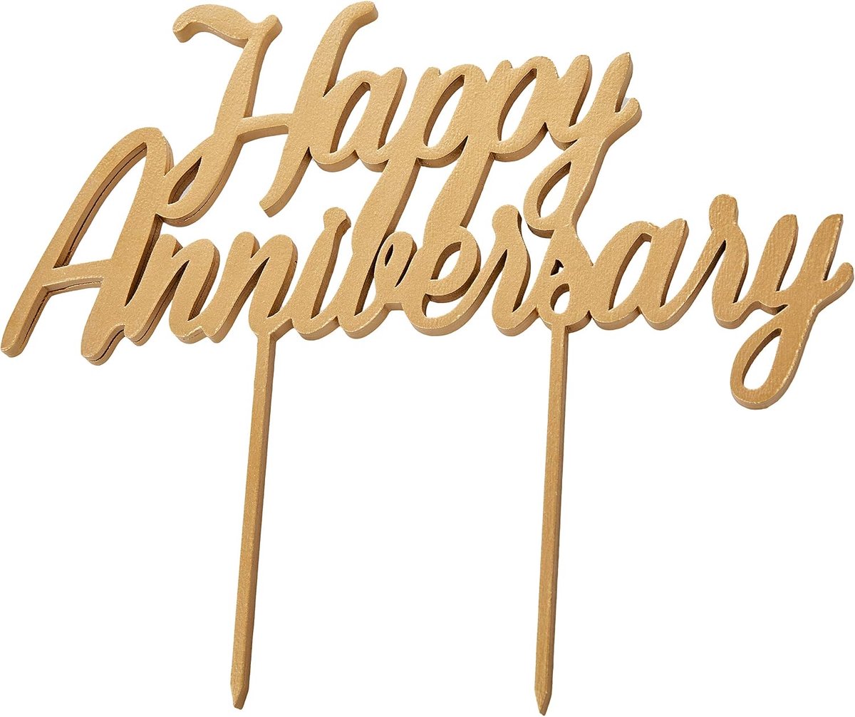 W197.3 Happy Anniversary Houten taarttopper 13 x 21 cm, 2 stuks, hout, meerkleurig, eenheidsmaat