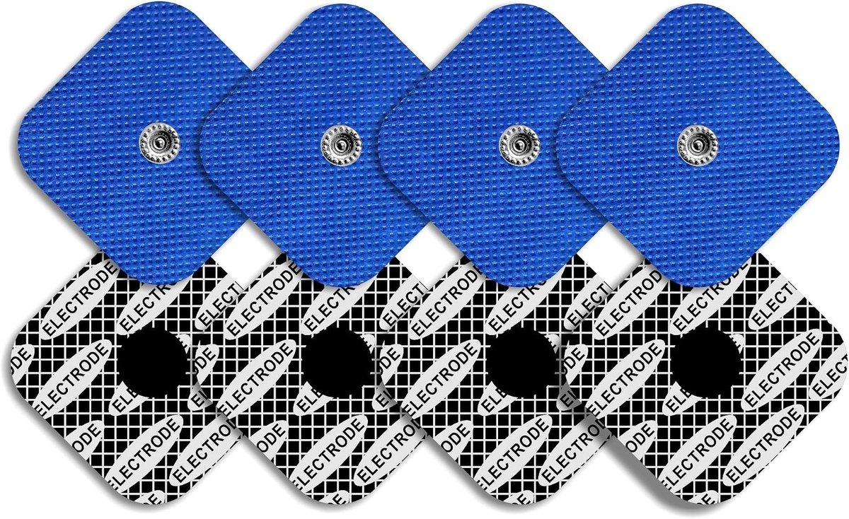 8 elektroden met zilveren patroon voor Compex, 50 x 50 mm met 1 SNAP-aansluiting