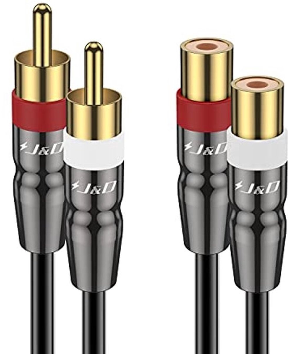 2 RCA verlengkabel 4.5 meter - Goud bedekte stereo audio kabel met koperen behuizing