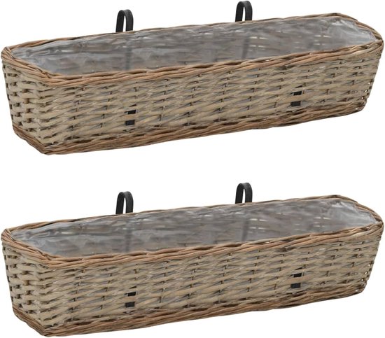 Balkonbloembak 2 stuks wilgentenen met PE-voering 80 cm, bloempotten plantenbakken bloembakken voor balkon reling 287642 — afbeelding 5