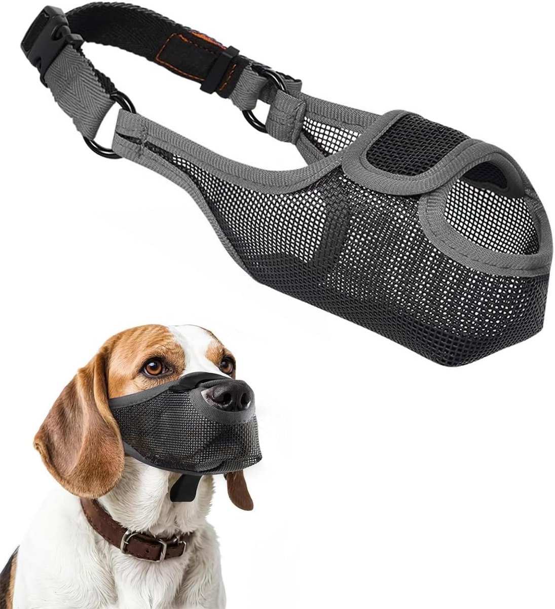Muilkorf voor honden, middelgroot, nylon, verstelbaar, anti-blok, net, ademend, voor kleine, middelgrote en grote honden (S)