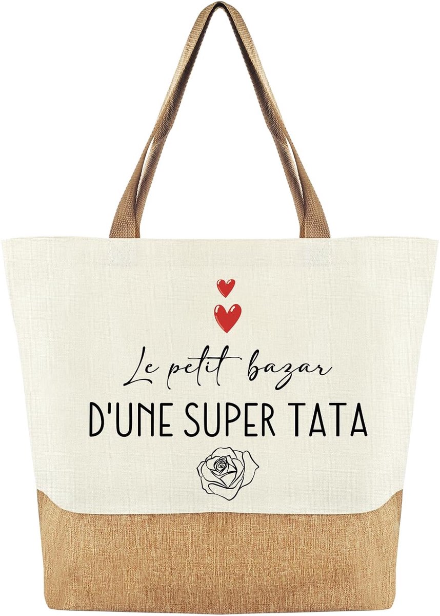 Cadeau-idee voor kindermeisjes: jute draagtas, strandtas, katoenen en jute boodschappentas