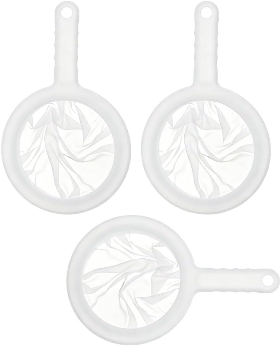 3 stuks zeef keuken set 100 200 400 mesh fijne zeef haarzeef keukenzeef keukenzeef van nylon met handvat paszeef rijstzeef voor sap melk koffie wijn sojamelk kefir zeef fijne plastic zeef set
