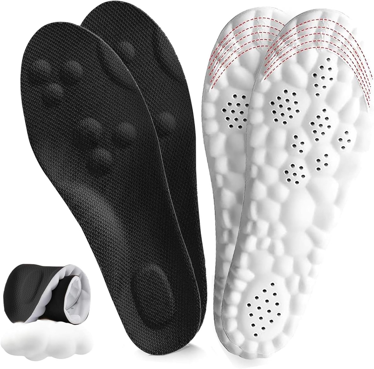 Inlegzolen, 2 paar inlegzolen, blotevoetenschoenen voor dames en heren, 4D Wolke Tech inlegzool, zacht traagschuim, comfortabele inzet voor platvoeten (zwart, EU: 39,5-42)