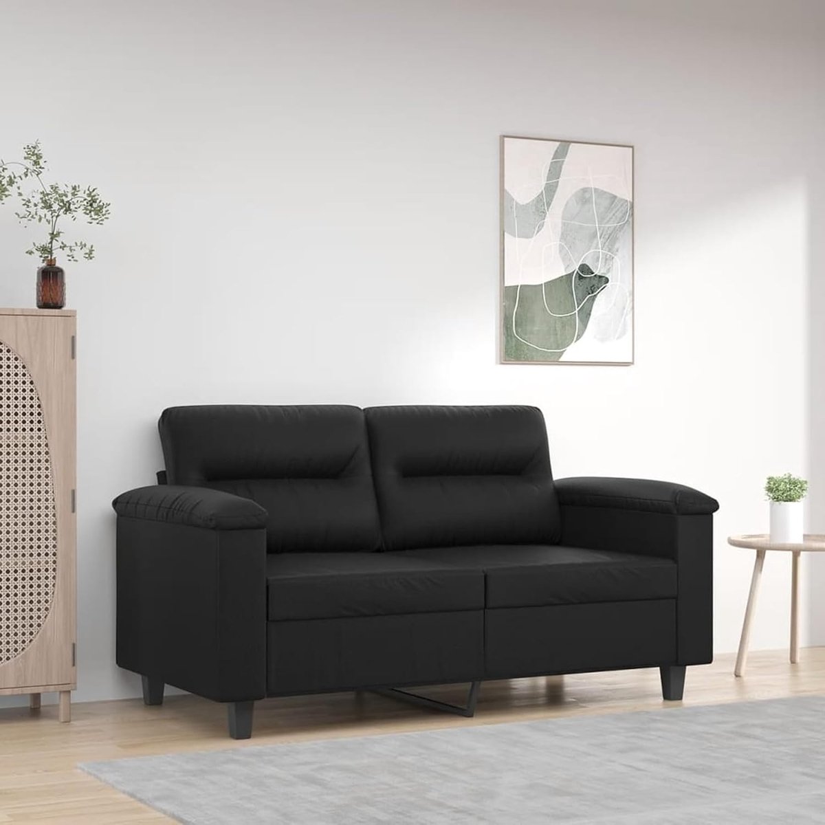 2-zitsbank, zwart, 120 cm, kunstleer, gestoffeerde bank, zitgroep, bank voor woonkamer, appartement, kantoor, logeerkamer, 359578