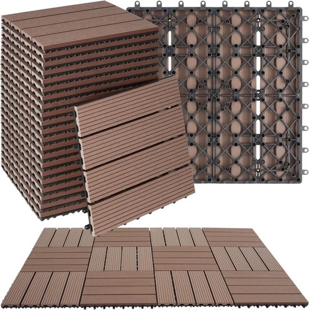 Terrastegels Set van 22 met Kliksysteem - Weerbestendig en Antislip - Voor Tuin, Terras en Balkon - Drainagefunctie - Bruin