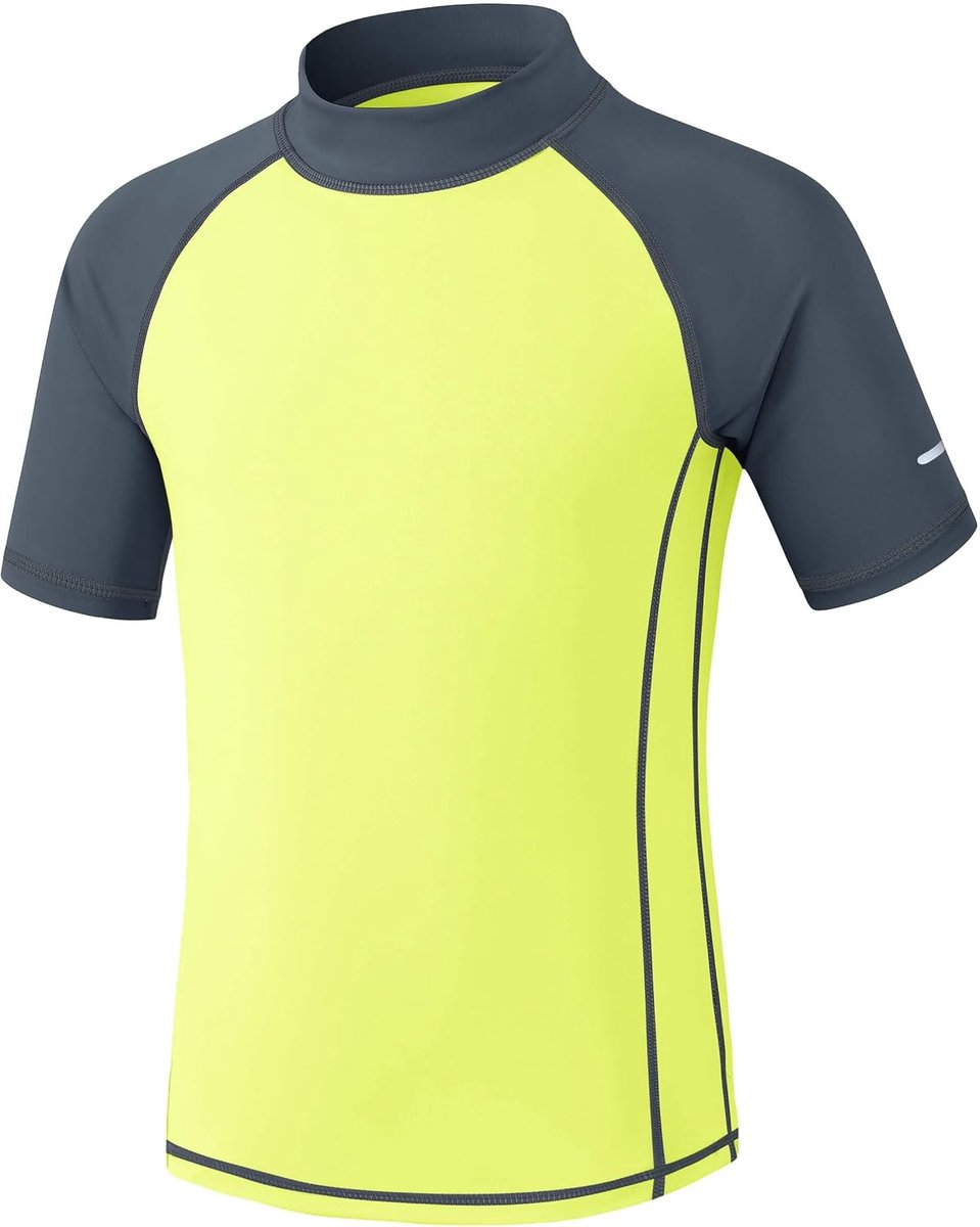 UV-shirt voor kinderen, korte mouwen, zwemshirt UPF 50+, zonnebescherming, zwemshirt, Rashguard met reflecterende strepen, sneldrogend, chloorbestendig, 3-14 jaar