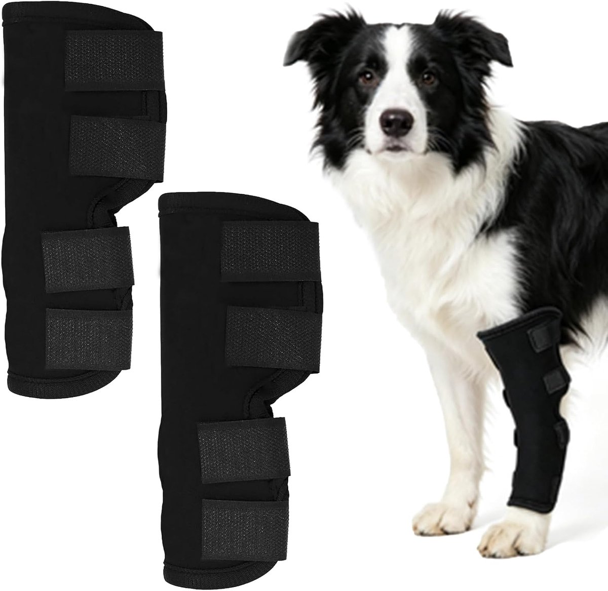 2 stuks kniebeschermers voor honden, enkelbandage, comfortabel en verstelbaar, voorkomt likken, beschermt de voorpoten achter, bevordert wondgenezing, letsel, verstuikingen, bandage, benen