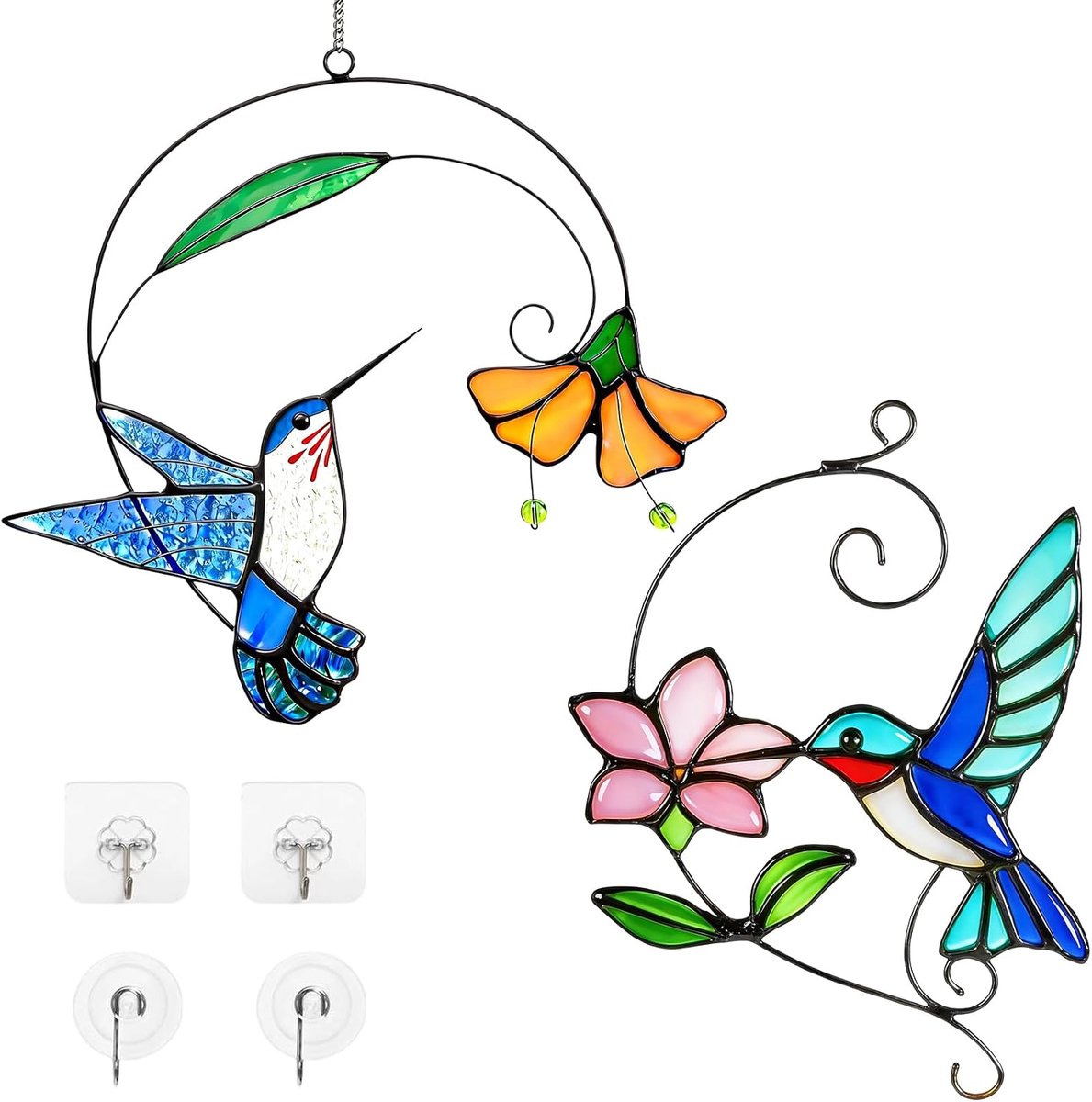 2 stuks zonnevanger, kolibrie, acryl, raamdecoratie, acryl zonnevanger met ketting en haak, gebeitste vogelzonnevanger, handbeschilderde raamdecoratie, hangende decoratie voor tuin, balkon, woonkamer