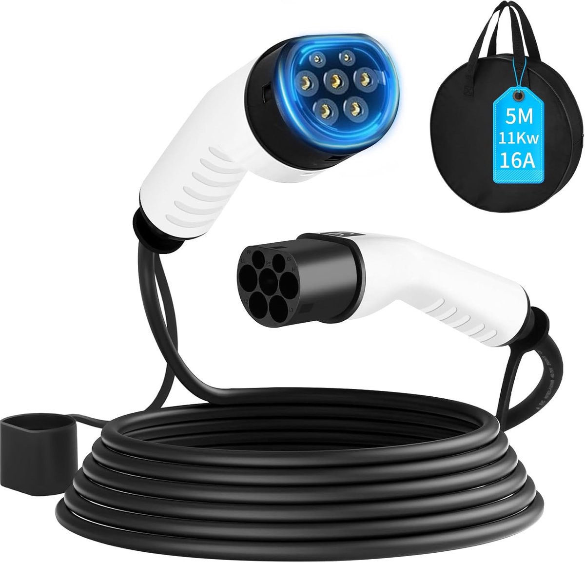 2 oplaadkabel 11 kW 5 m 16 A EV voor elektrische auto met etui type 2 naar type 2 EV autolaadkabel E model 3/Y ID.3/4/5 C5X DS7 GLA Q3 X3