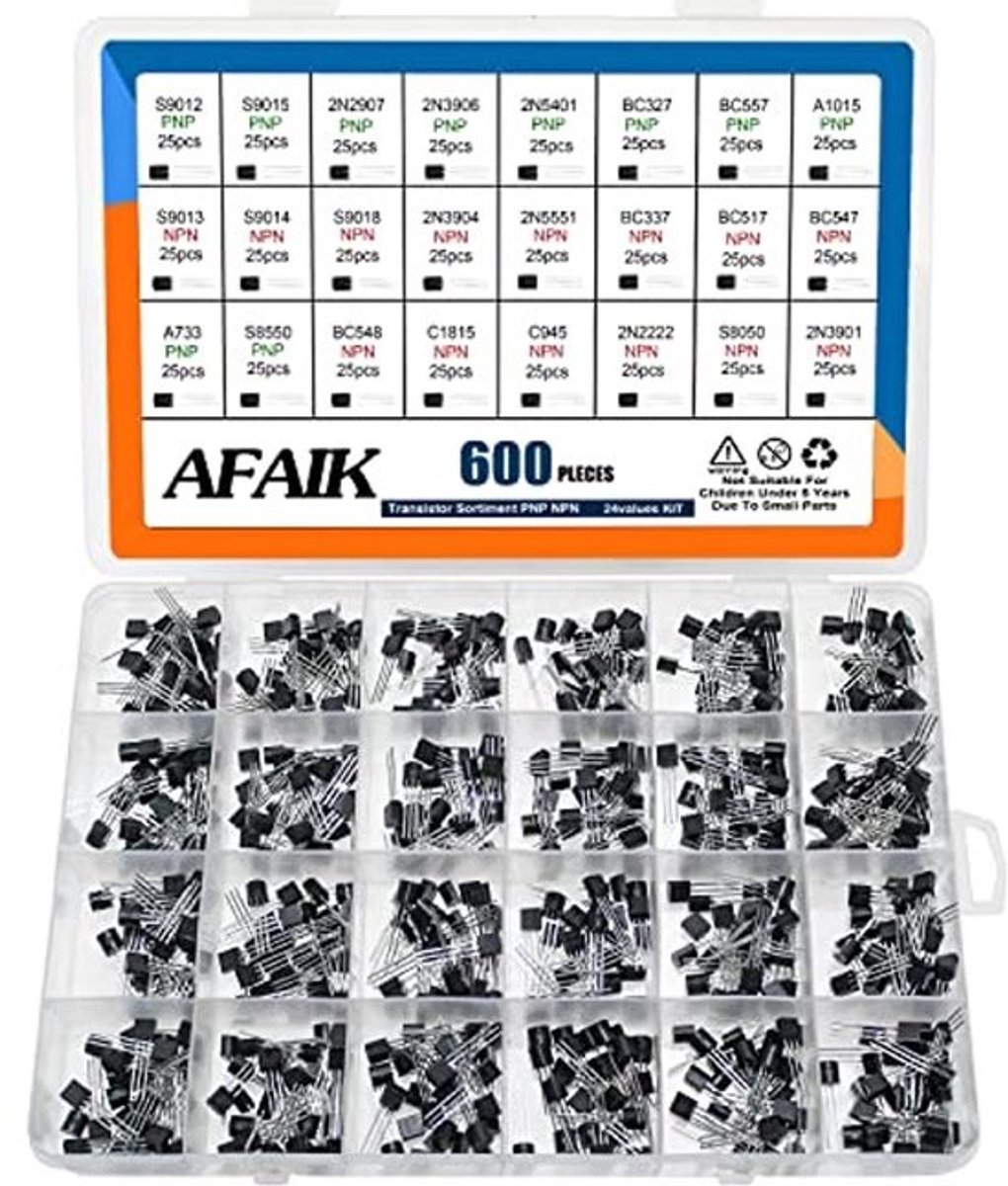 Transistor-assortiment NPN PNP - 600 stuks, 24 waarden voor versterking en signaalregulering