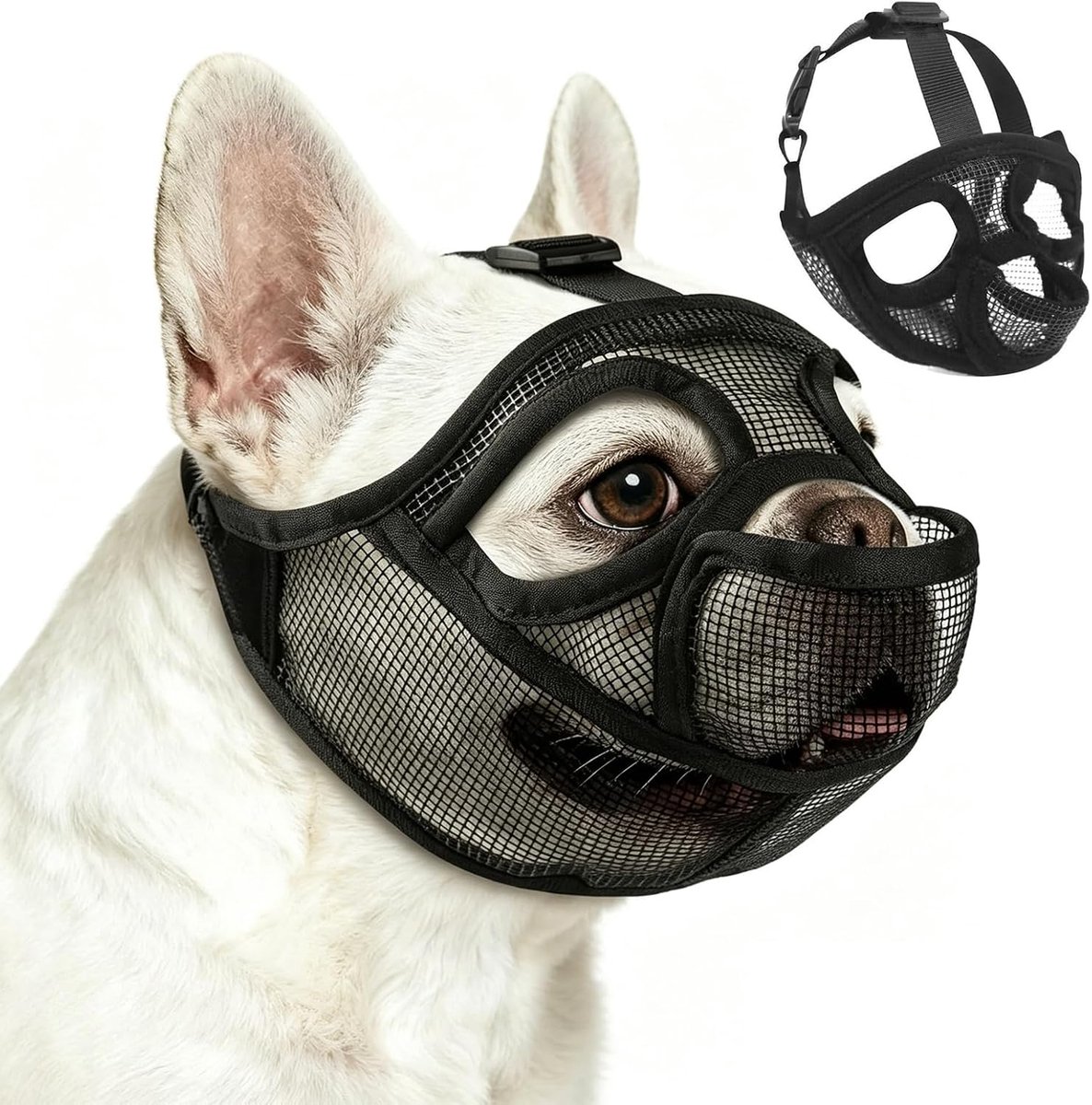 Muilkorf voor honden, Franse bulldog, 31-59 cm, korte rassen, ademend mesh, verstelbaar, voor Franse bulldog, shih tzu mopshond, kleine honden