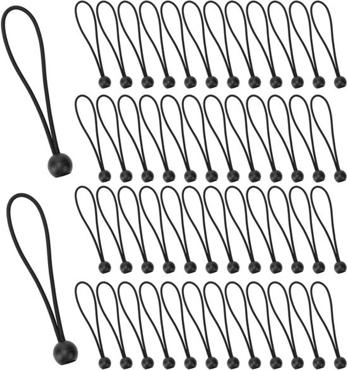 50 Stuks 15cm Bungee Koorden met Ballen, Ideaal voor Camping, Zeilen en Tuinaccessoires