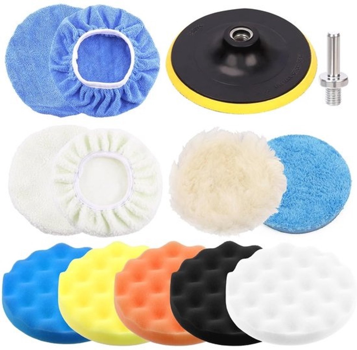 13-delige 7 Inch Polijstpad Set voor Auto - Schuim- en Waxpads met M14 Adapter voor Boor en Polijstmachine