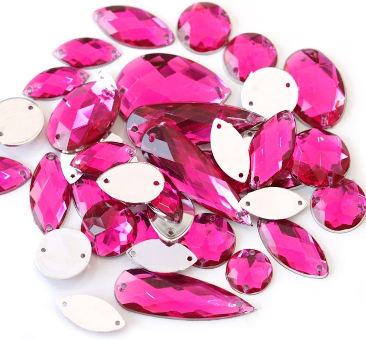 100 stuks glittersteentjes om aan te naaien, acrylstenen, strass-steentjes om met de hand te naaien, verschillende vormen, 4-30 mm, platte strassteentjes, voor doe-het-zelf handwerk