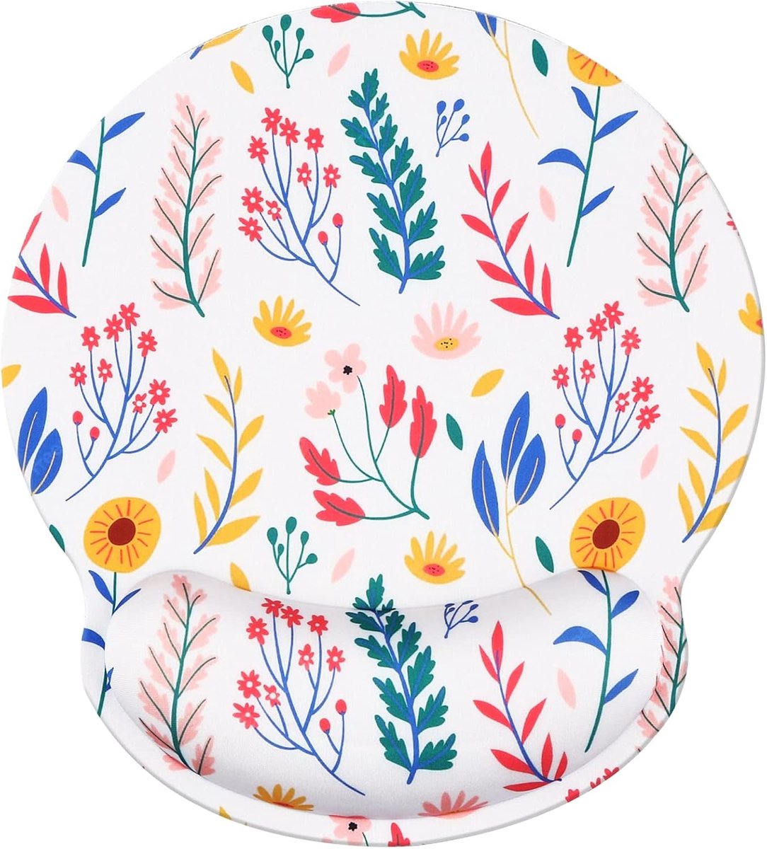 Muismat met polssteun, Jahosin ergonomische polssteun van traagschuim, niet-glijdende rubberen basis voor computer en kantoor, 25 x 23 cm bloemen