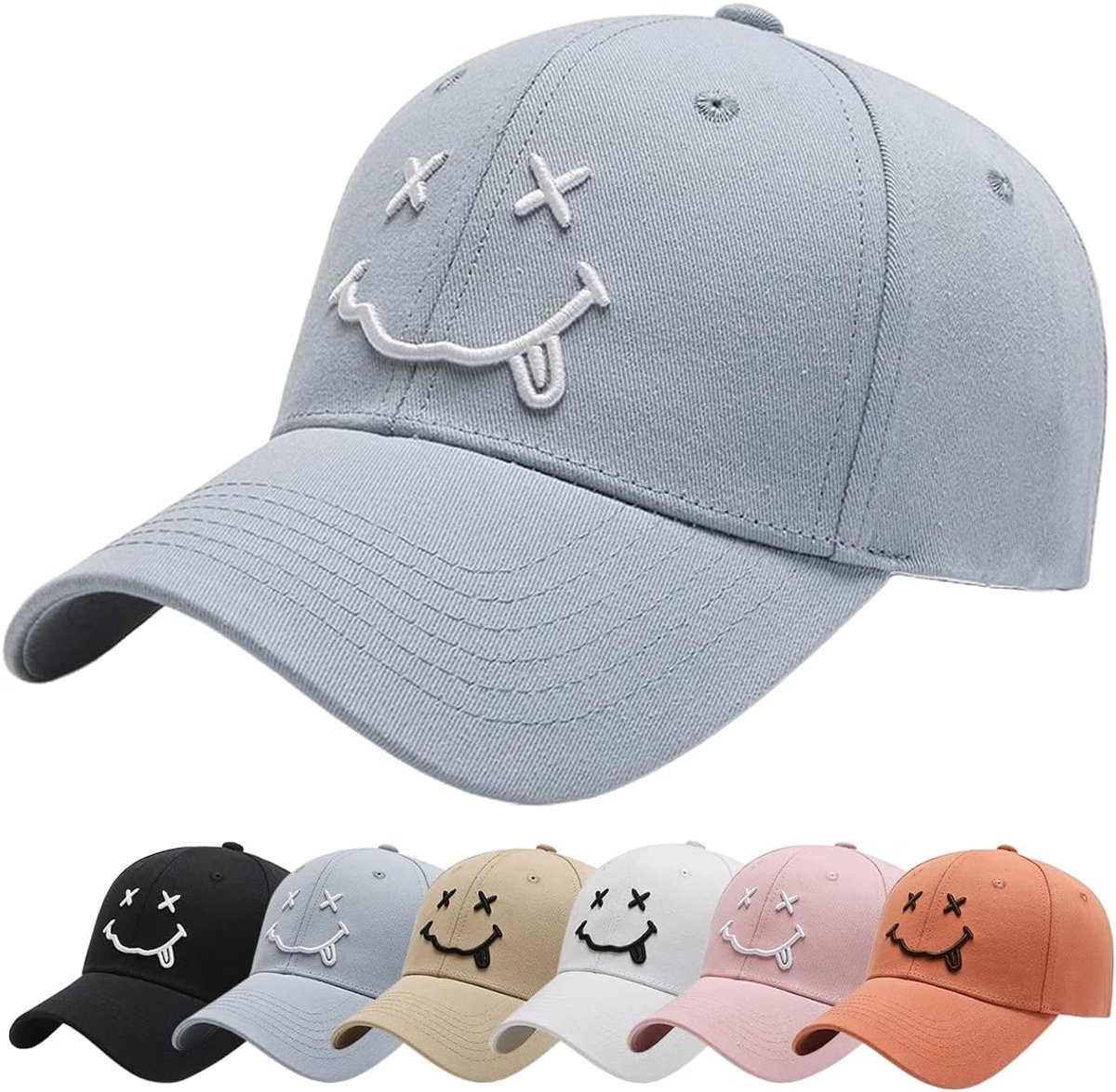 Baseball Cap Classic Katoen Borduurwerk Baseball Caps Geborduurde Glimlach Verstelbare Zonbescherming Basecap voor Mannen Vrouwen, Sportieve Outdoor Caps Hoeden