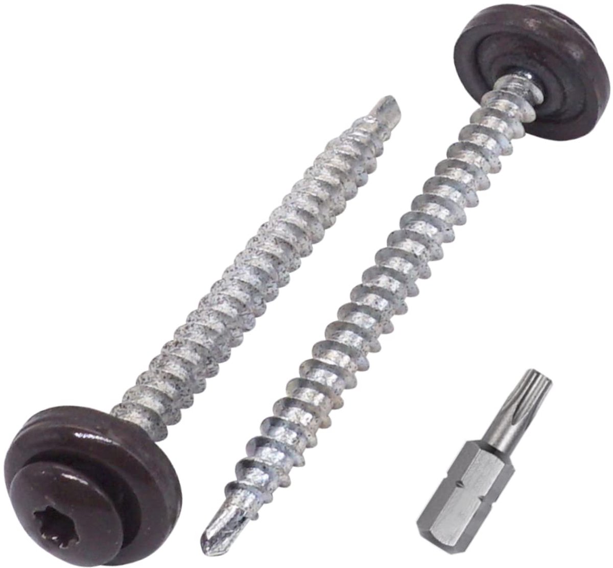 (40 stuks) Metalen dakschroeven, 4,8 x 60 mm geschilderde zelfborende schroeven met EPDM-ringen, Torx-kop (grijs bruin RAL 8019)