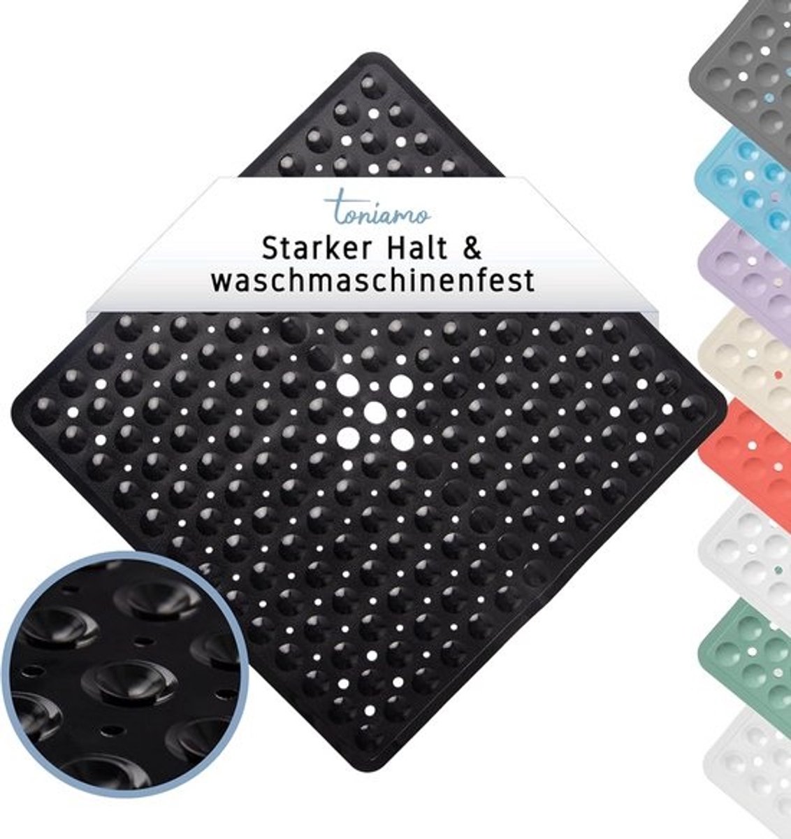 Douchemat - Antislip mat - Veilig douchen - Antibacterieel en wasbaar - 53 x 53 cm - Zwart