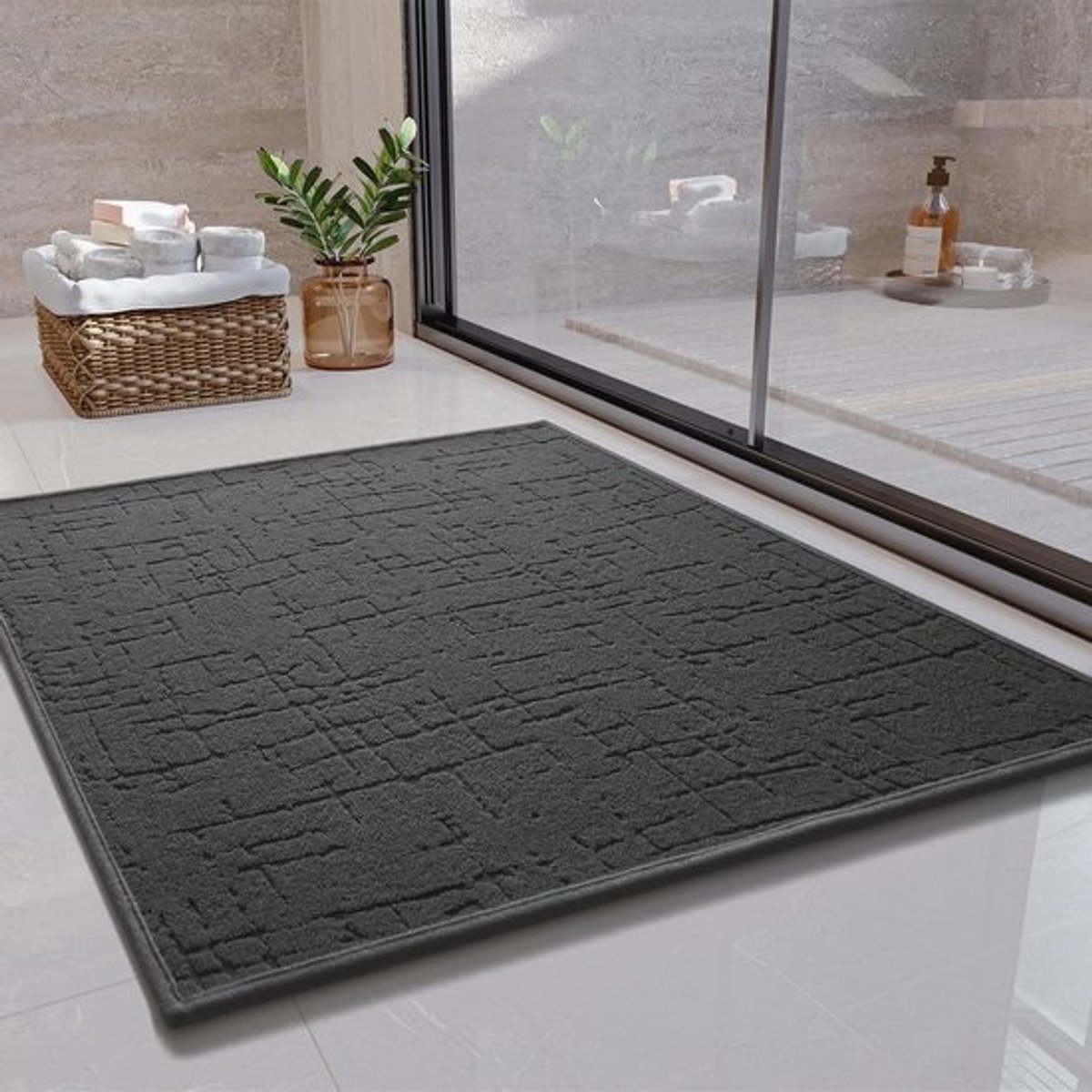 Badmat Antislip Zacht Wasbaar Snel Droog Waterabsorberend 80x80cm Donkergrijs