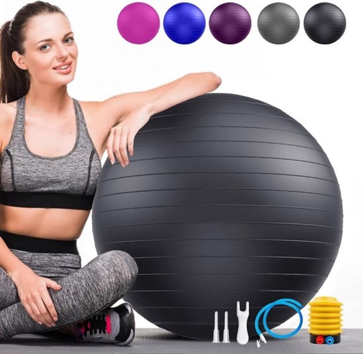 Grote zachte gymnastiekbal - Burst Protection voor ergonomisch zitten, fitness en balansoefeningen - Inclusief pomp voor zwangerschap en gymnastiek