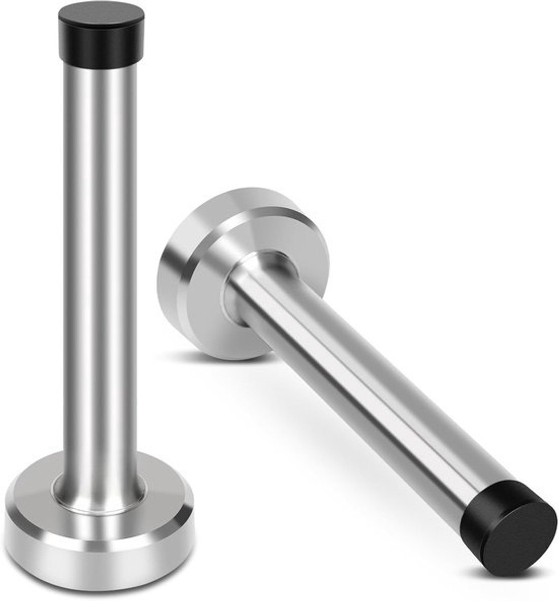 Zware deurstopper - 10cm - 2 stuks RVS deurhouders - Met rubberen bumper - Wandbevestigde bescherming - Voor binnendeuren