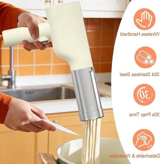 Automatische Pastamaker met 5 Persmallen, Draagbare Elektrische Noodle Maker voor Thuis, Reizen en Picknicks, Ideaal voor Verse Pasta en Gemakkelijke Bereiding — afbeelding 2