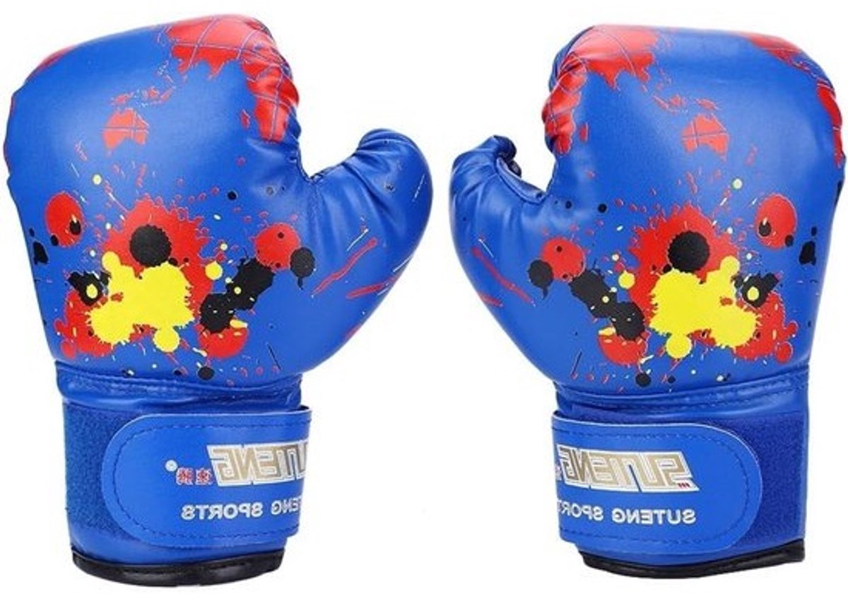 Ademende PU-leren bokshandschoenen voor kinderen van 2-11 jaar - blauw - training en wedstrijden