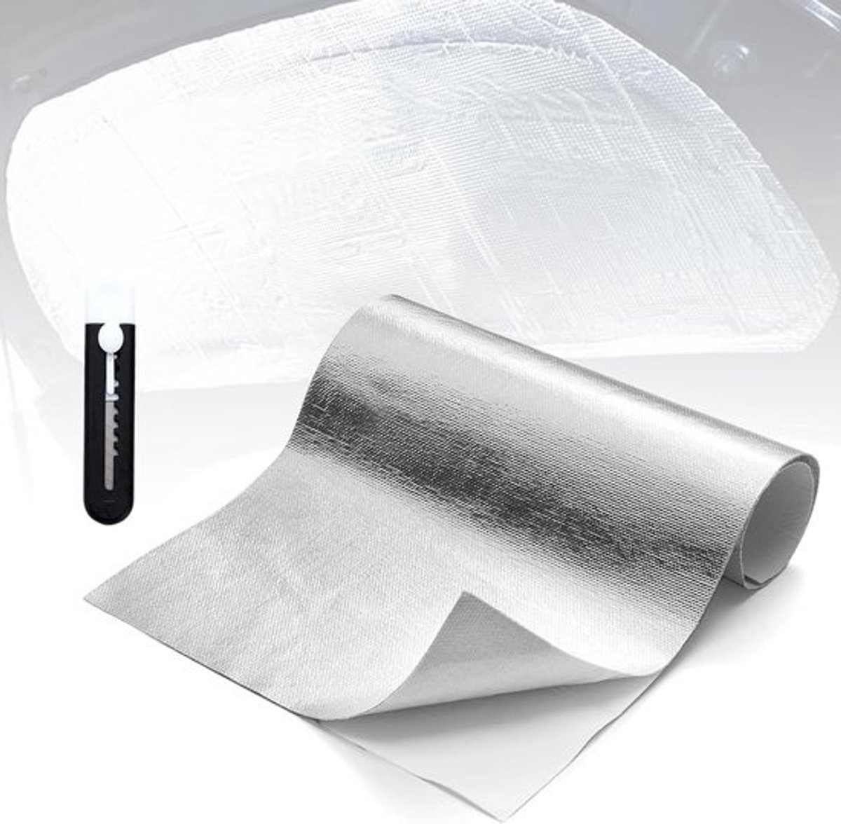 Hittebeschermingsmat van aluminium, 60 x 400 cm, Isolatiemateriaal, Zelfklevende achterkant, Hittebestendige film, Praktisch met snijmes voor slangen
