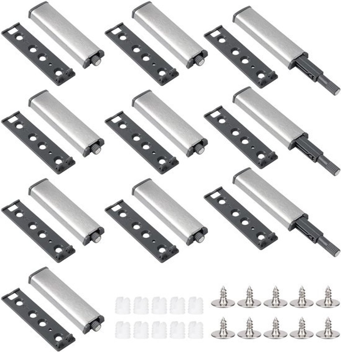 Deuropeners set - magnetische sluitingen - handvrij openen - drukmechanisme - 10 stuks - zilver