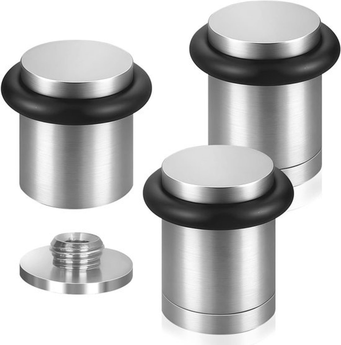 Moderne vloerdeurstopper - Set van 3 - 38mm hoog, gepolijst metaal met rubberen ring voor thuis en kantoor