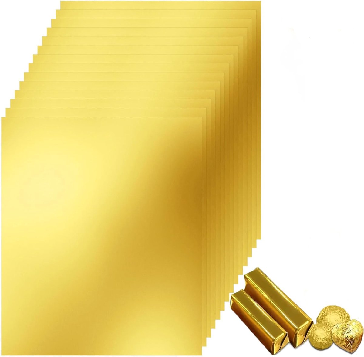 Foliewikkels voor chocolade, 100 stuks vierkante glanzende gouden aluminiumfolie snoepwikkels papier 19 × 16 cm chocoladerepen voor doe-het-zelf chocolade, snoep, fudge, brownies,