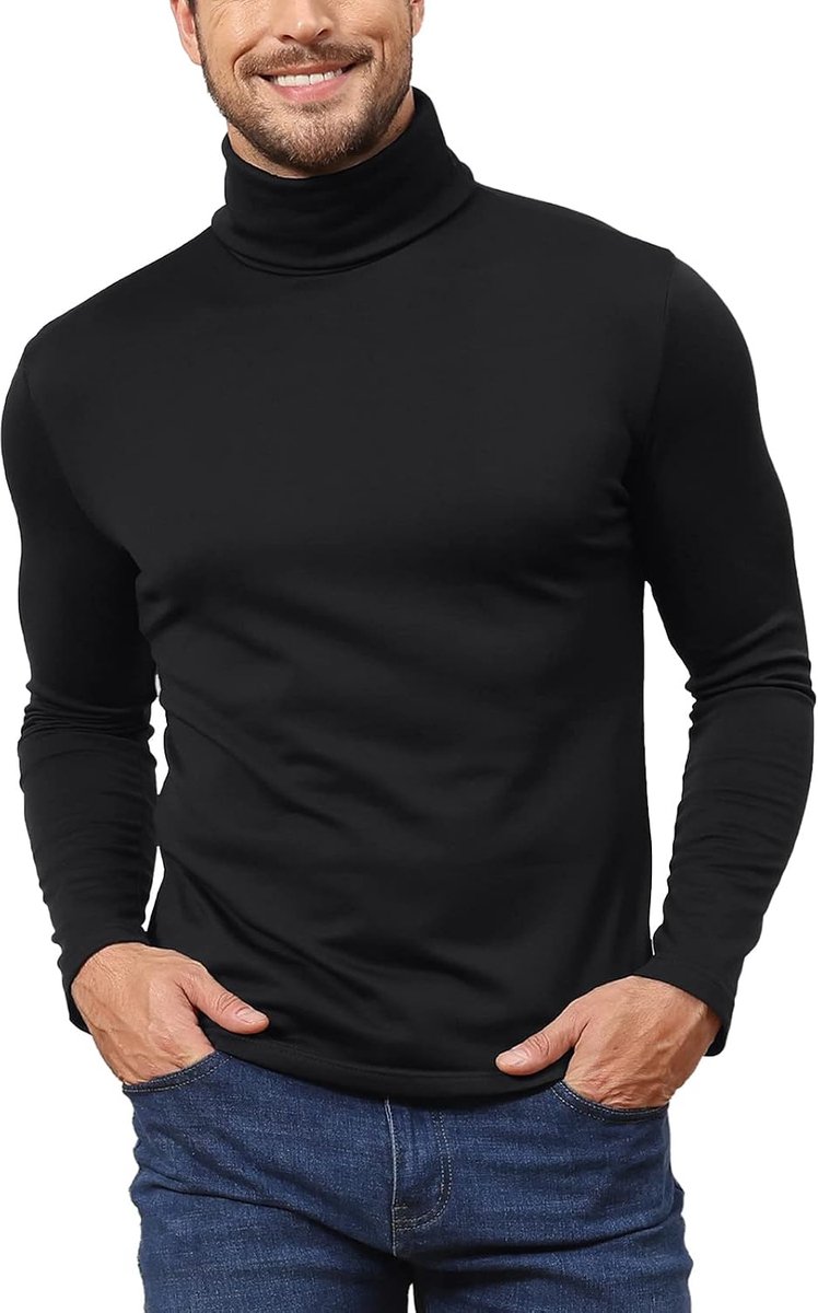 Ondergoed voor heren, basislaag, coltrui met rolkraag, trui met lange mouwen, slim fit, casual katoenen top