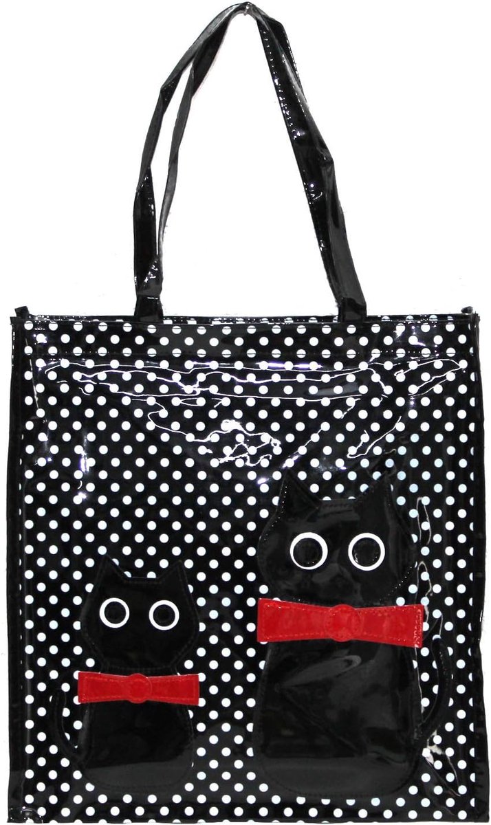 Dames boodschappentas van kunststof, casual, universeel, met patroon, kittens (zwart, medium)