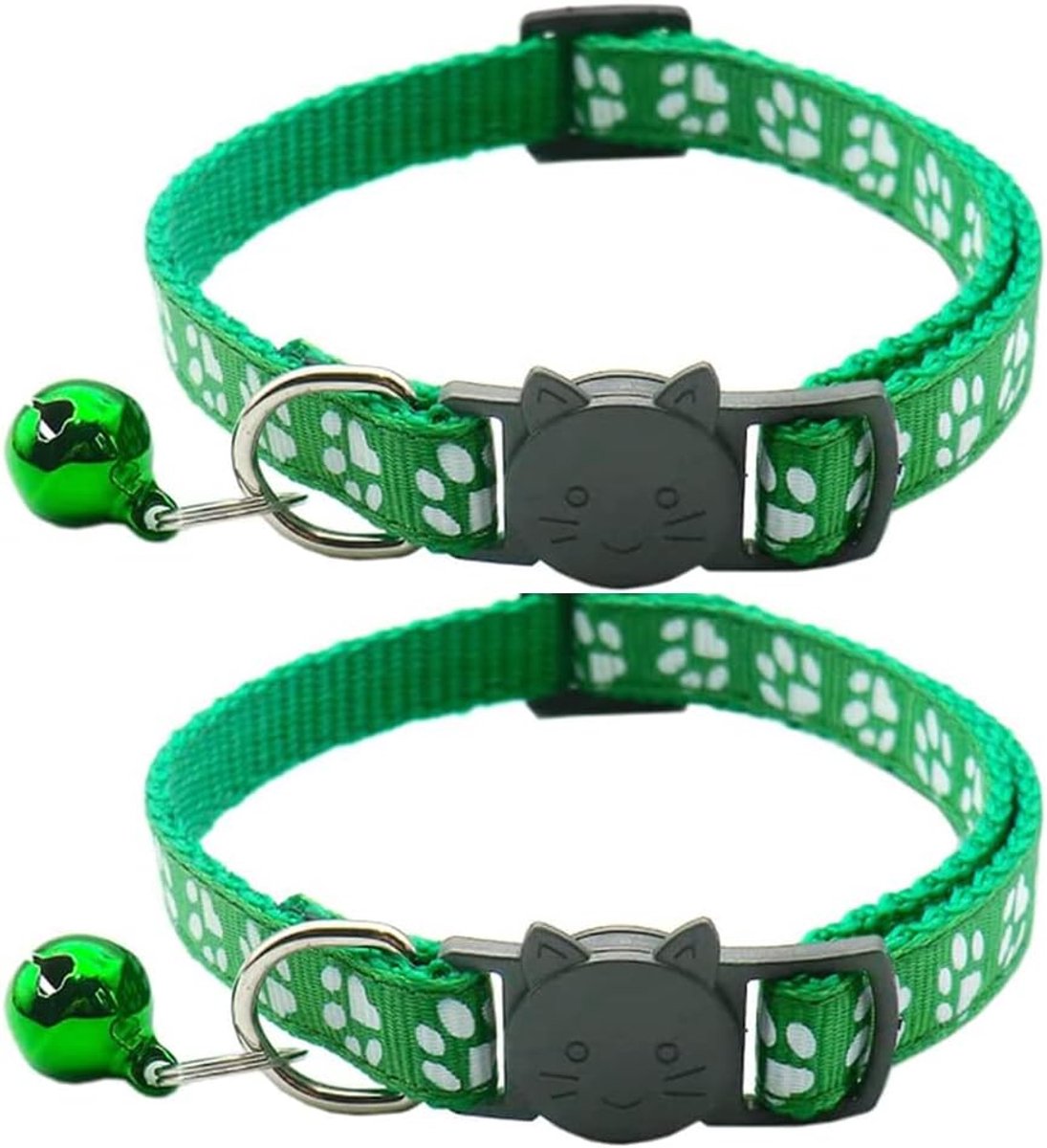 Halsbanden, Quick Release, reflecterende kitten, halsband met bel, donkergroen, verpakking van 2 stuks