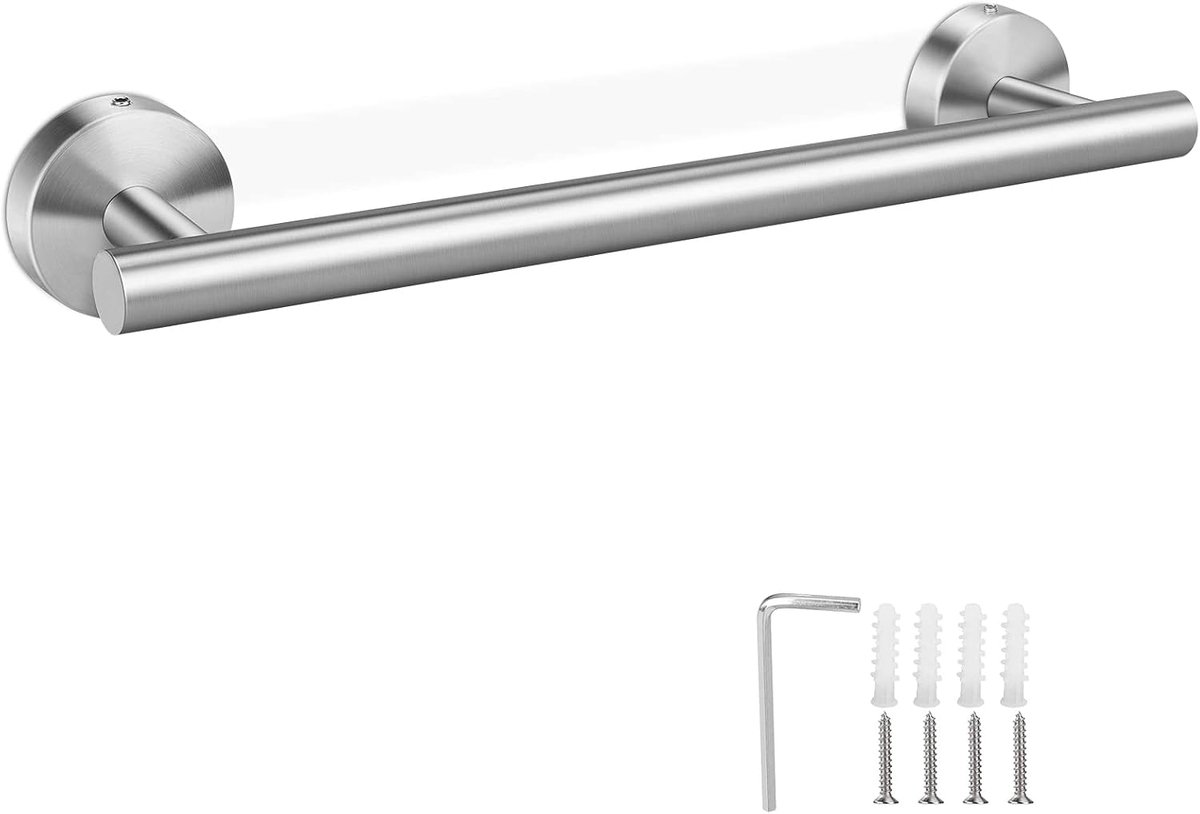 Handdoekhouder, roestvrij staal, handdoekhouder, handdoekenrek, 30 cm, zilver