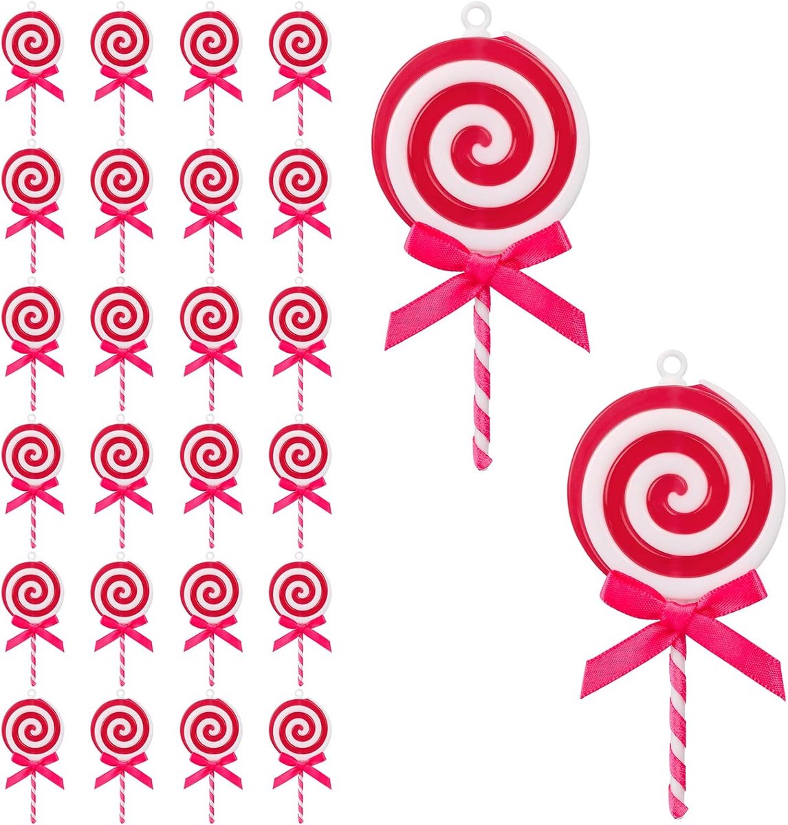 24 Stuks Kerstnootdecoratie, Plastieke Pepermuntnootstokdecoraties met Ophanglus voor Kerst Huisfeestartikelen (Roze, Wit)