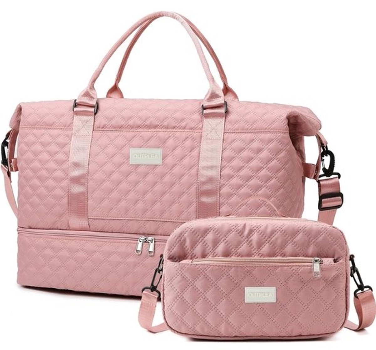 Sporttas 55 liter met Schoenenvak en Toilettas - Lichtgewicht Reis- en Fitnesstas voor Camping en Yoga - Roze