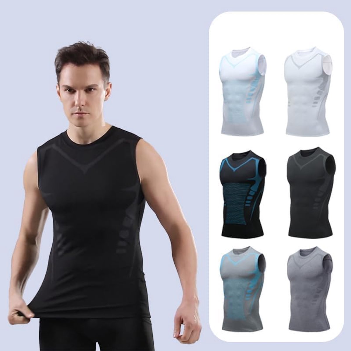 Dry Compressieshirt met korte mouwen voor heren, vormend vest, comfortabel en ademend (3XL) zwart