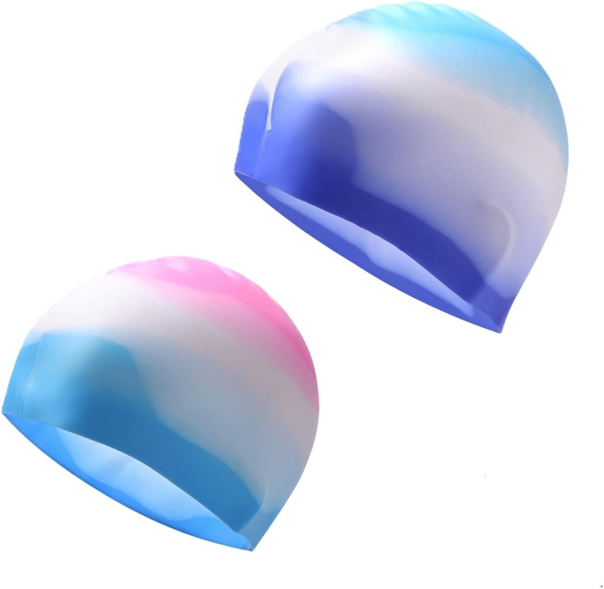 Zwemmutsen Dames & Kinderen – 2 Stuks Waterdichte Badmutsen Antislip met UV Bescherming, Elastisch & Comfortabel, Ideaal voor Zwemmen, Strand en Training (Blauw & Roze Verloop)