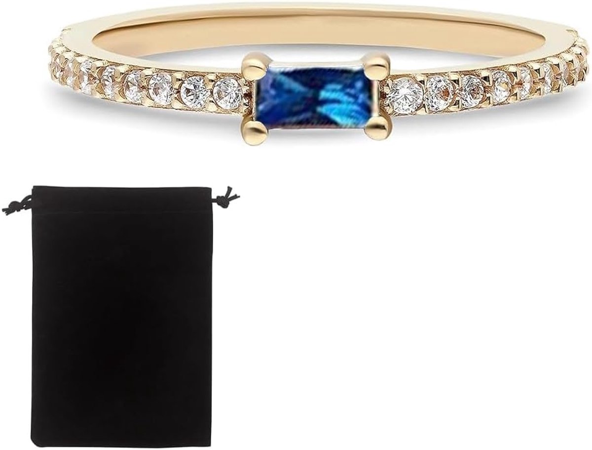 Ringen voor dames, 1 stuk 18K saffierring, maat 8, middelvinger ring ingelegd met aquamarijn, aangenaam om te dragen, damessieraden (met fluwelen zakje)