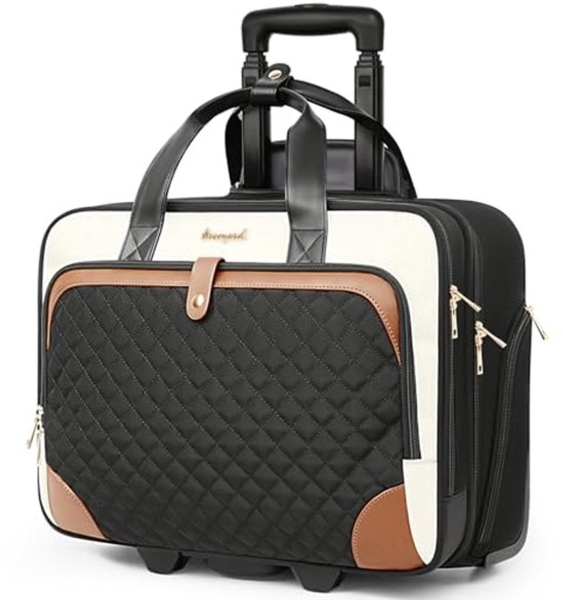 Stijlvolle Rollende Laptoptas en Aktetas voor Dames - Beige Bruin, Medium - Minimalistisch Ontwerp