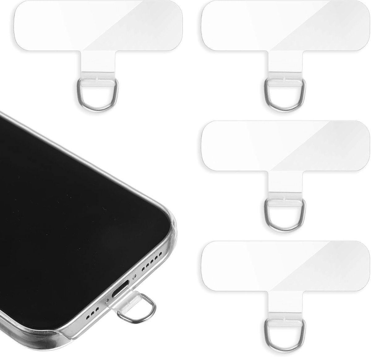 Houder voor mobiele telefoonketting, transparant, 4 stuks, transparant, universele telefoonkettinghouder, pads voor de meeste smartphones