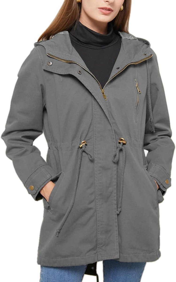 Casual Ligtweight Militaire Jassen Anorak Utility Hoge Taille Trekkoord Zip Up Hood Jas