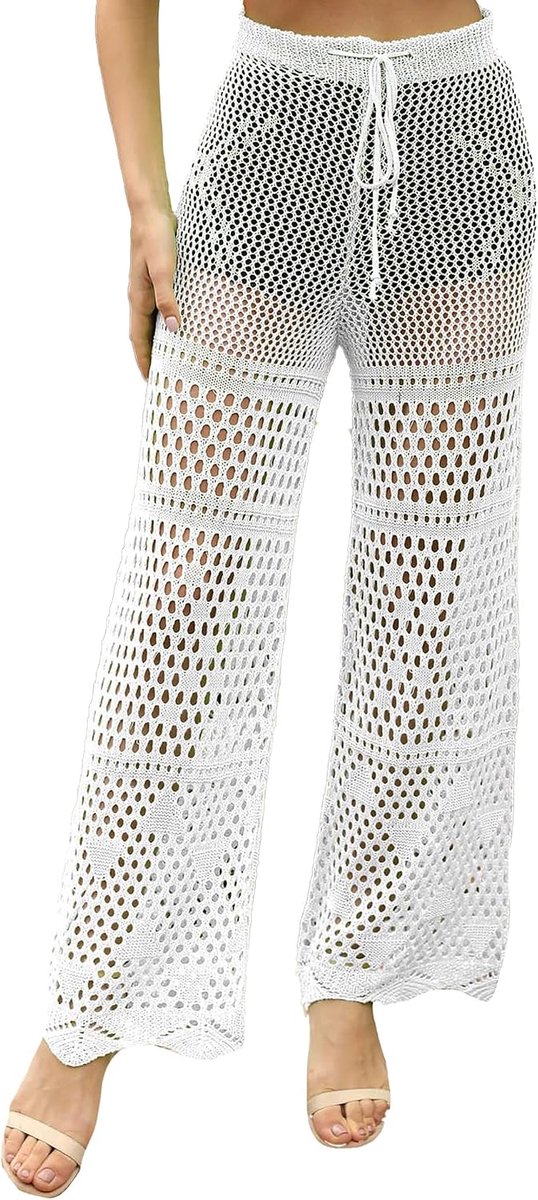 Strandbroek voor dames, gehaakte micro-uitlopende broek, bikini-cover-up, flared pants, S-M