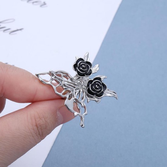 Overdreven vlinderring van zilver, metaal, vlinder, bloem, filigraan ringen, grote roos, vingers, hol, enkelringen, handsieraad voor vrouwen (rozerood) — afbeelding 2