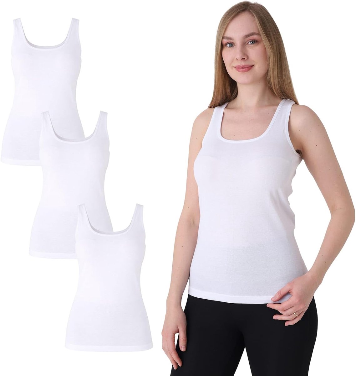 Onderhemd voor dames, verpakking van 3 stuks, 100% katoen, spaghettibandjes, zacht, ademend, ondershirt voor dagelijks gebruik, vrije tijd en homewear