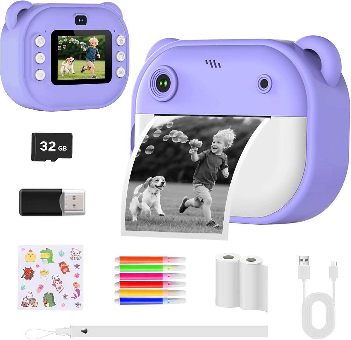 Kinderen Afdrukken, 24MP, 1080P, 32GB & papier