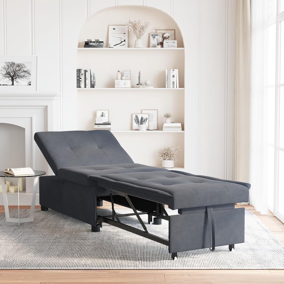 Fluwelen sofa bed 3-in-1 uittrekdesign multifunctioneel meubelstuk met verstelbare ligposities zachte velours overtrek eenvoudig onderhoud compact voor kleine kinderen
